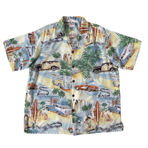 T-shirt Vintage Hawaïen Go Barefoot - Motif Palmiers, Taille XL, 100% Coton, Occasion Très Bon état